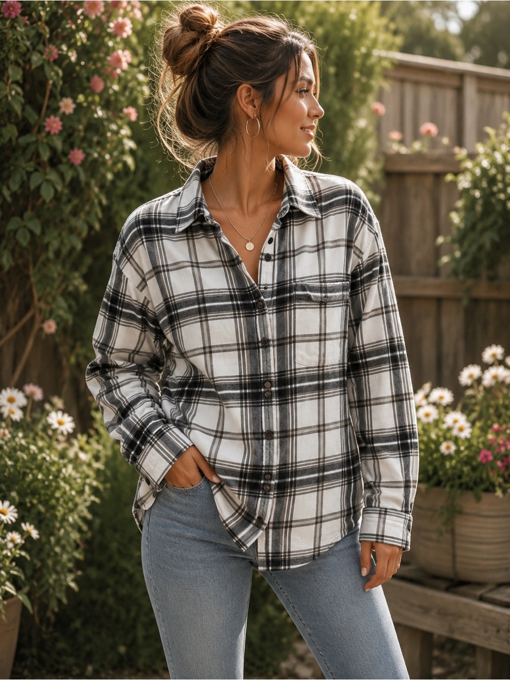 Upcycled Baseball Mom Flannel | Croft & Barrow | Size Medium 100% Cotton - Picture 2 of 11